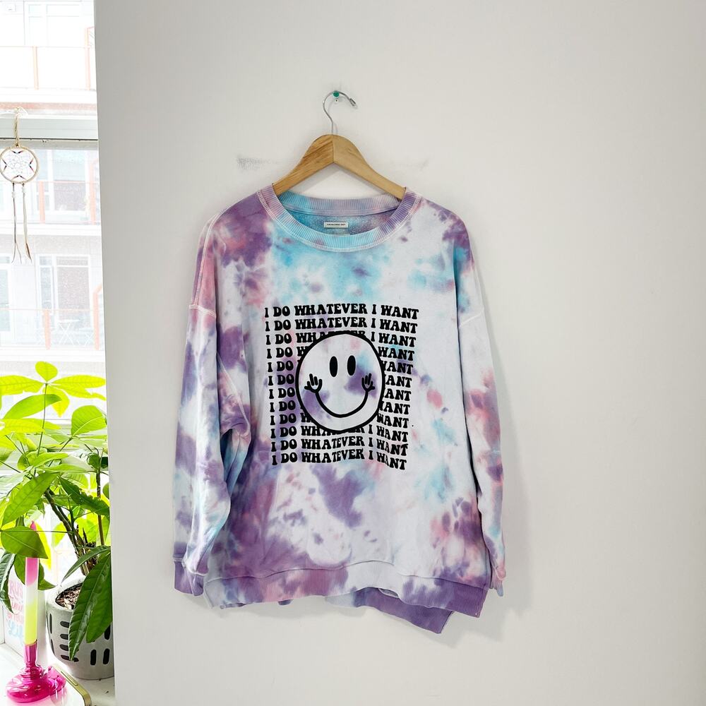 American Eagle Purple & Blue I Do What I Want Graphic Sweatshirt Size Small